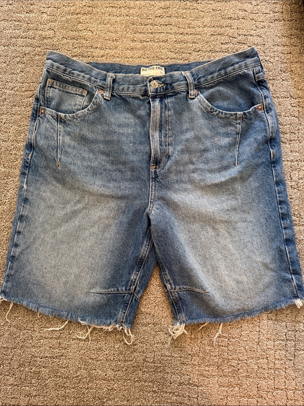 We The Free Medium Wash Frayed Hem Denim Shorts